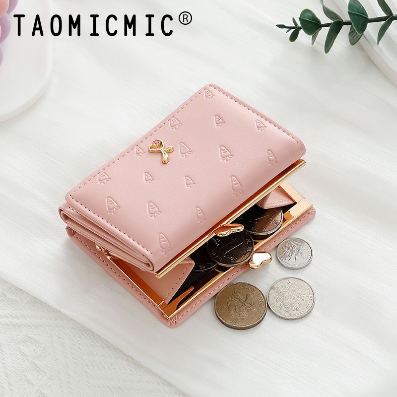 Portafoglio per bambina in stile coreano, corto, in pelle PU, con clip, nuovo e fresco, sconto del 70%_voghion.com