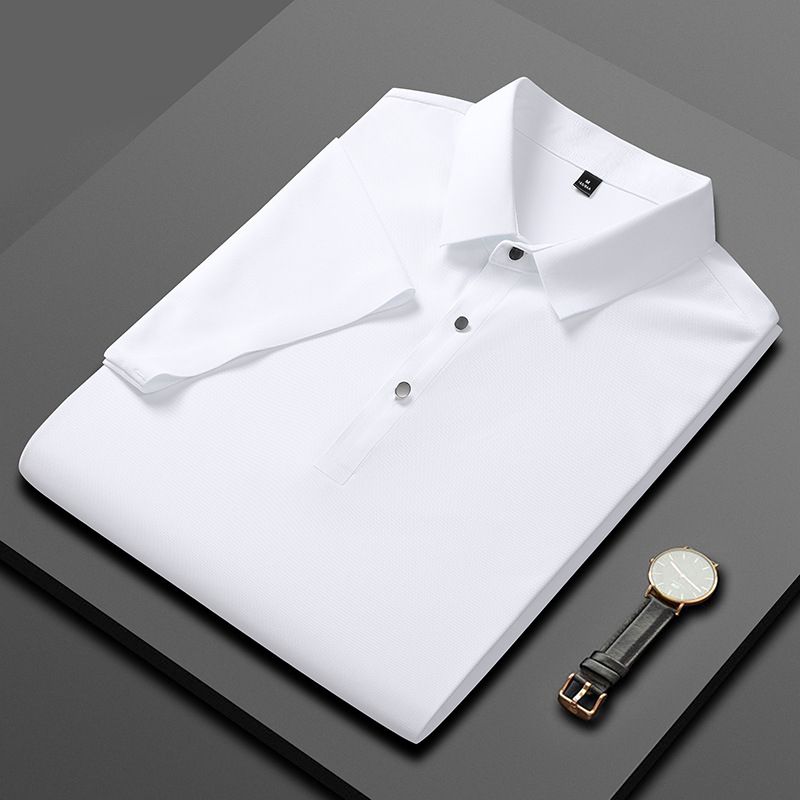 CT 2025 Novo Conjunto de Camiseta e Shorts Sem Costura de Seda Gelada para Homens, Cor Sólida, Polo Simples, Verão, Manga Curta Masculina_voghion.com