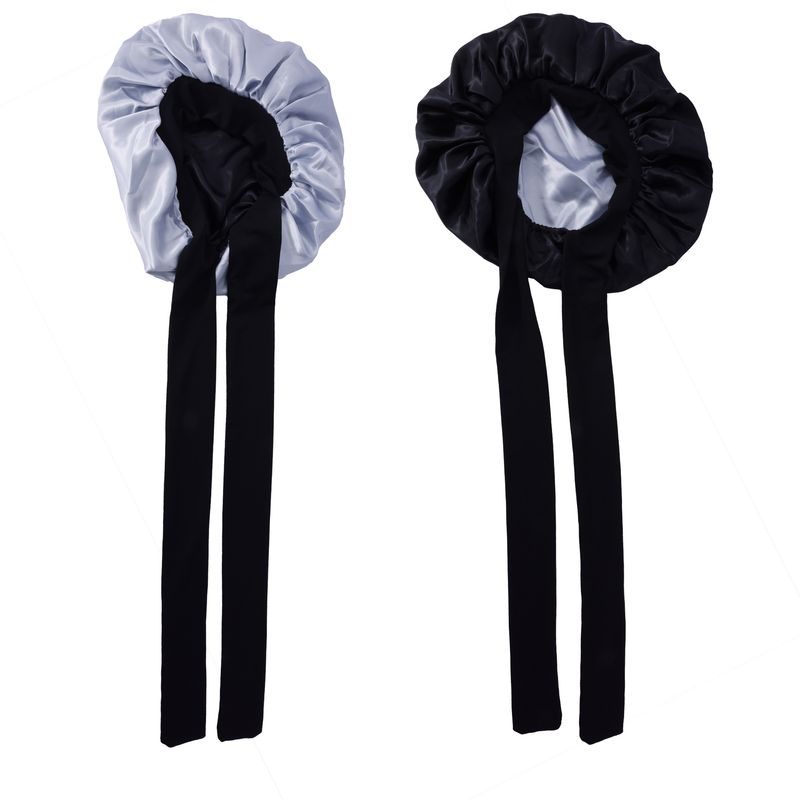 Cuffia da doccia in raso a doppio strato - Tesa larga 36 cm con nastro decorativo e design bicolore per la protezione dei capelli_voghion.com