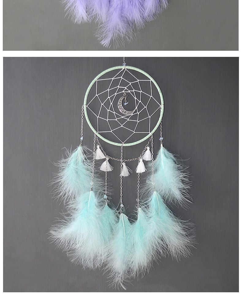 New creative white moonlight feather dream catcher pendant fashionable and simple handmade DIY wind chime pendant home accessories_voghion.com