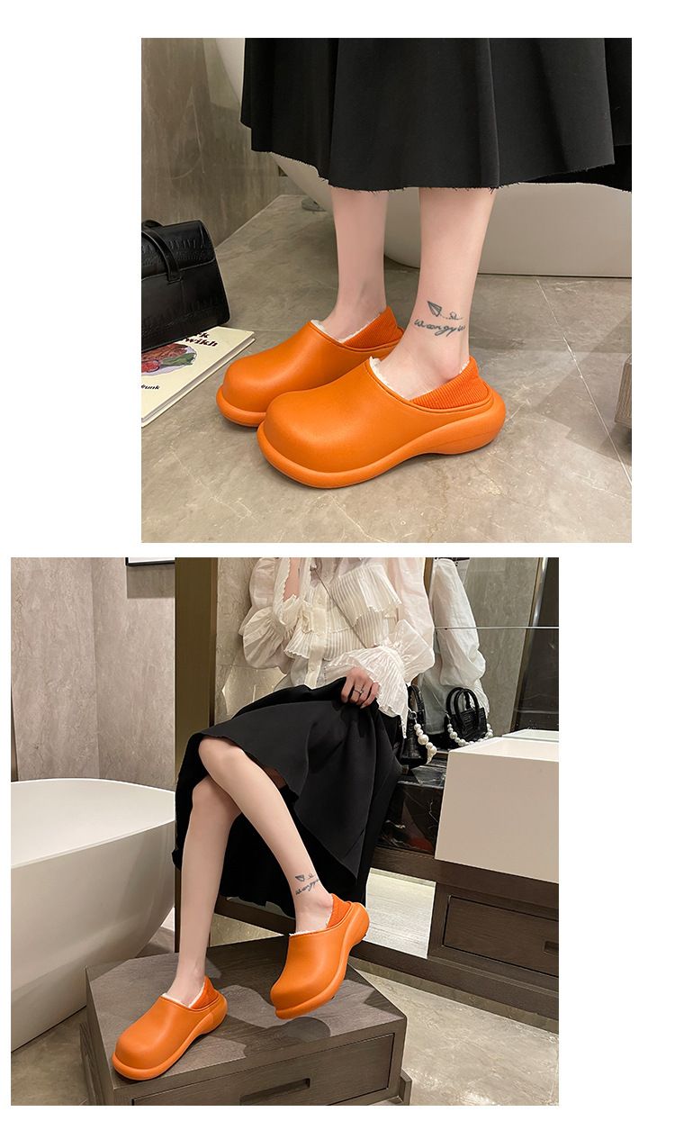 Wearing thick soles, high heels, for home use, Korean version of winter Mary Jane couple plush insulation bag and cotton_voghion.com