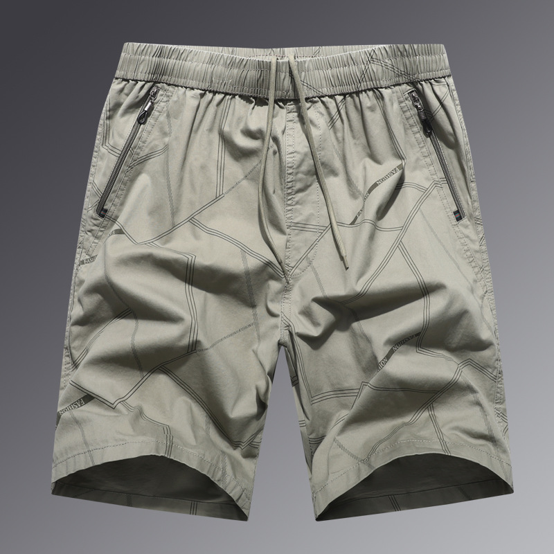 Summer men's shorts with zippered pockets, printed pure cotton, thin and loose quarter pants_voghion.com