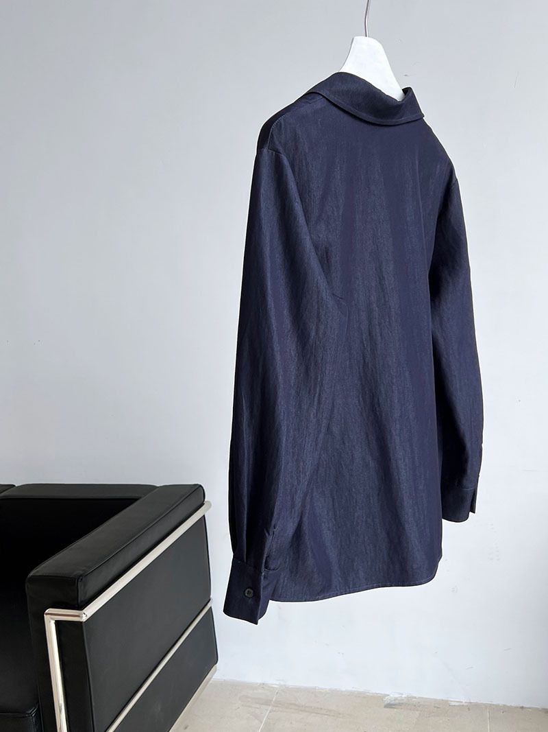 Camicia casual a maniche lunghe con scollo a V da donna - Blusa leggera in stile denim per strati e abbigliamento quotidiano_voghion.com