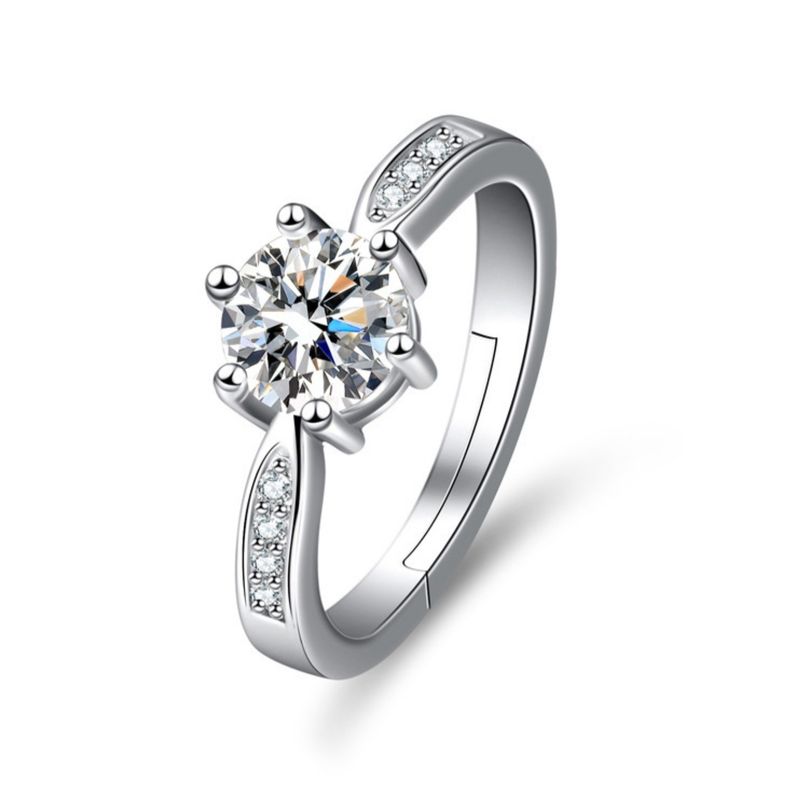 Hot Sales Moissanit Zirkon Verlobungsring fir Männer a Fraen - Klassesche Sechs-Krallen-Koppelring_voghion.com