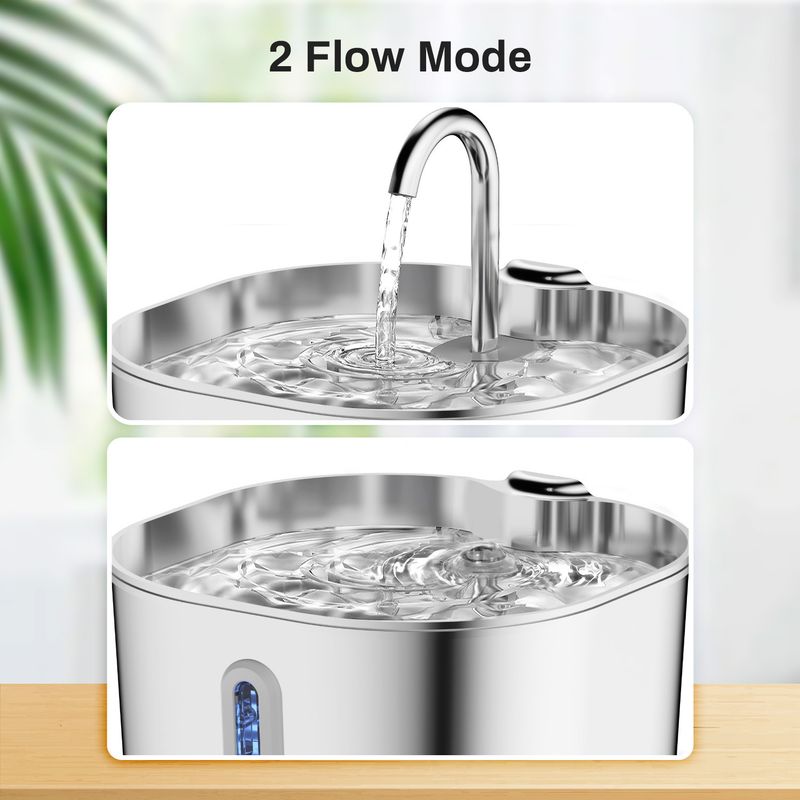 Distributeur d'eau pour animaux de compagnie 2,2 L en acier inoxydable, distributeur automatique d'eau pour chats, bouteille ronde_voghion.com