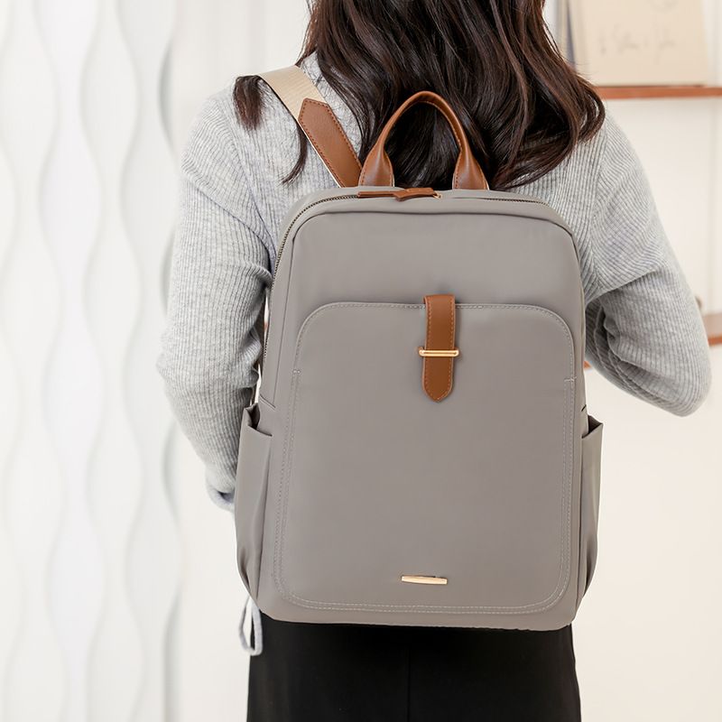 Mochila de nailon de color sólido con textura, resistente al agua, de gran capacidad, informal, para colgar en el carrito, para mujer_voghion.com