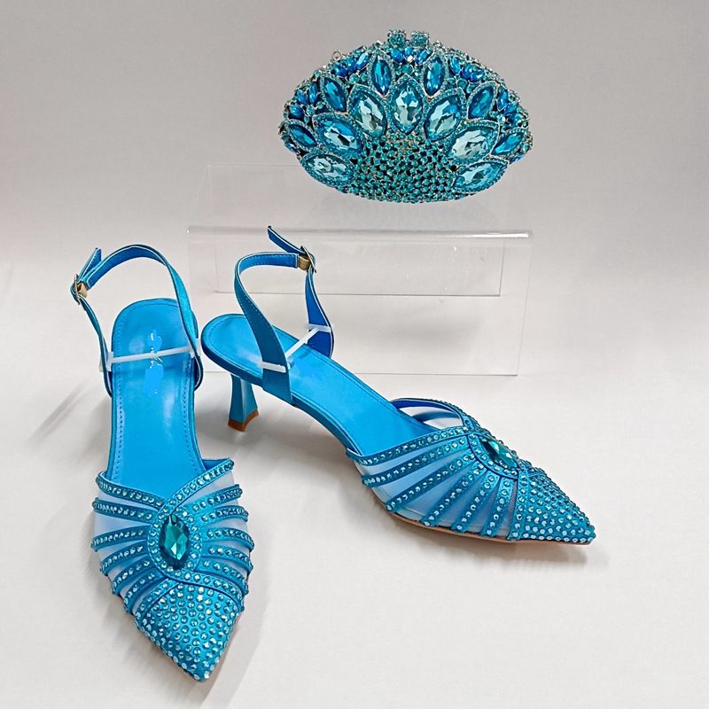 Eleganti tacchi a spillo in raso con decorazioni in cristallo e pochette abbinata – Colori e taglie personalizzabili_voghion.com