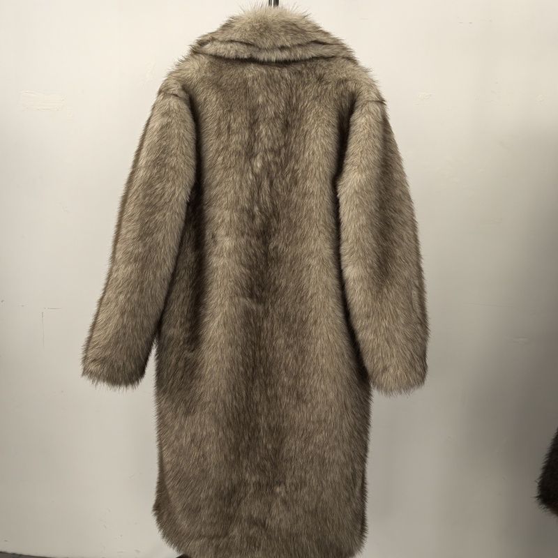 Damenbekleidung Hochwertiger Kunstpelz Umweltfreundlicher Damen Langer Kunstpelzmantel - Elegante Jacke Reverstaschen Individualisierbar_voghion.com