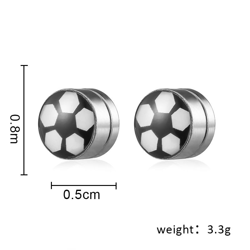 Orecchini a clip per orecchie non forate da uomo, in acciaio inossidabile, con magnete a forma di pallone da calcio, stile geometrico, nuovo e alla moda_voghion.com