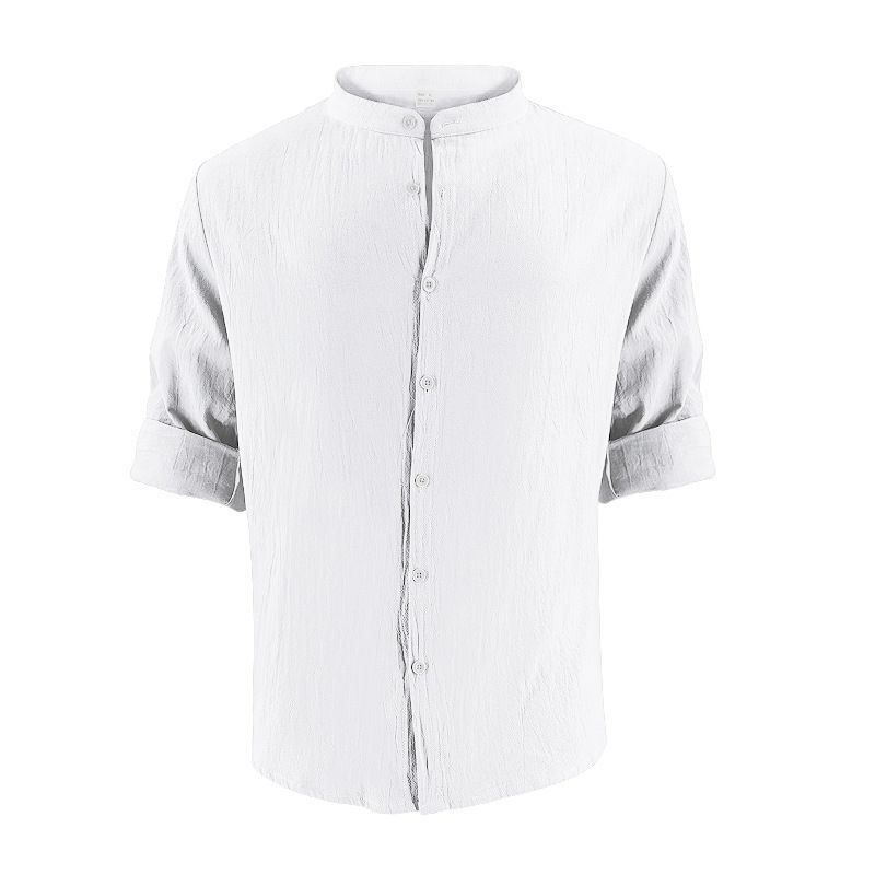 Camicia da spiaggia a maniche lunghe, semplice, traspirante, in lino, casual e ampia, da uomo, stile hawaiano, stile transfrontaliero americano._voghion.com