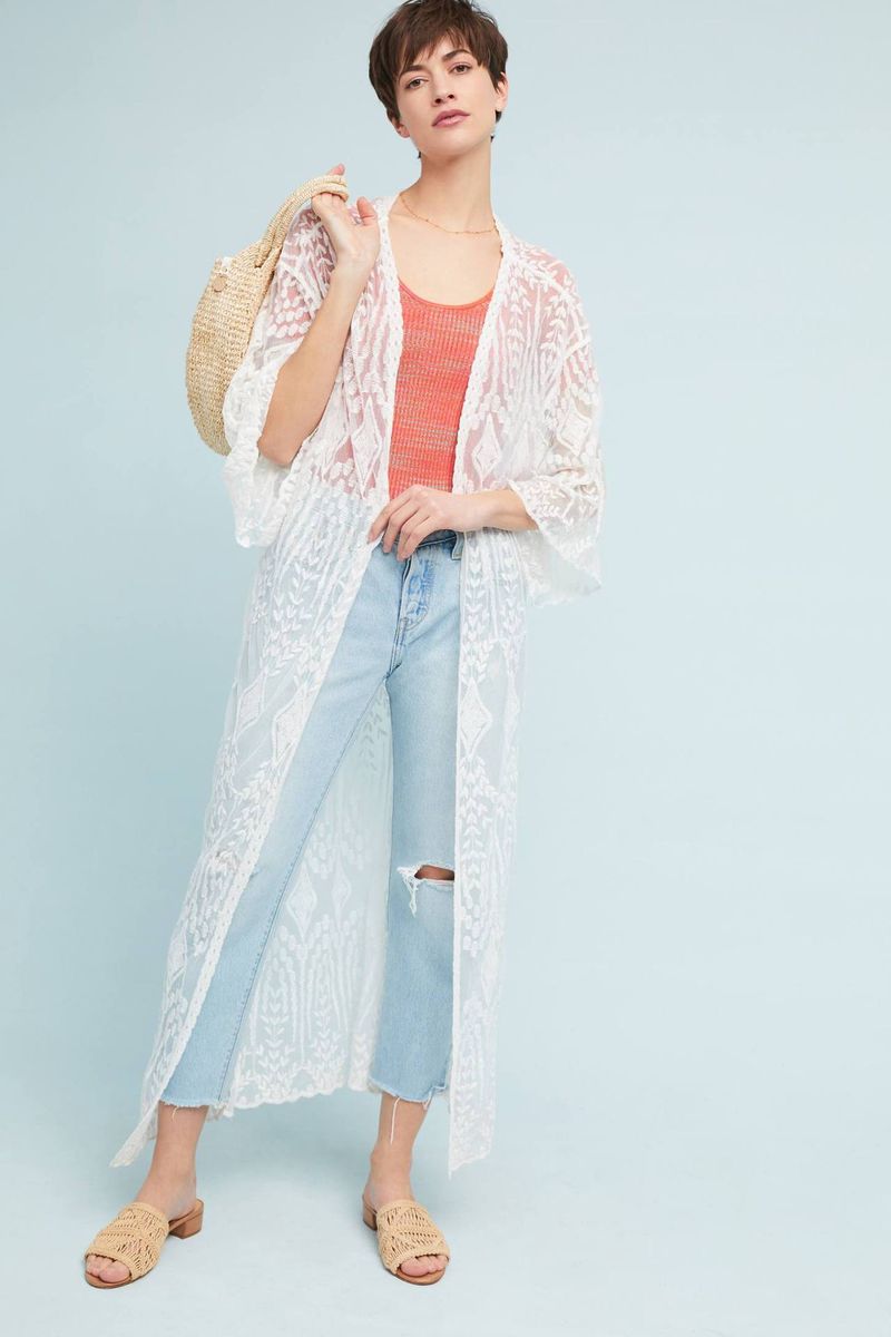 Cardigan da spiaggia in pizzo da donna – Giacca bikini lunga e sexy in tessuto trasparente (taglia unica, bianco, abbigliamento da spiaggia e costume da bagno)_voghion.com