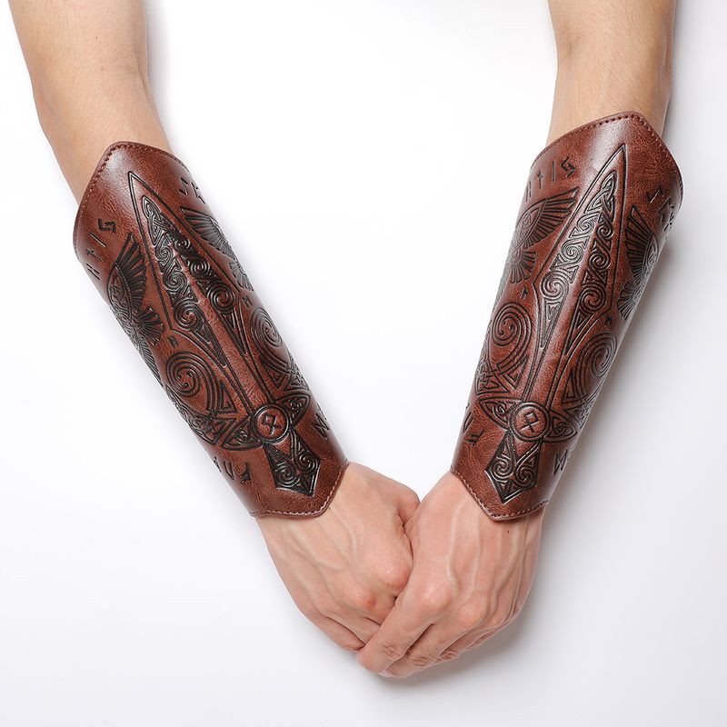 Medeltida vintage präglad handledsstöd COSPLAY scenrekvisita riddare Handskydd tillbehör_voghion.com
