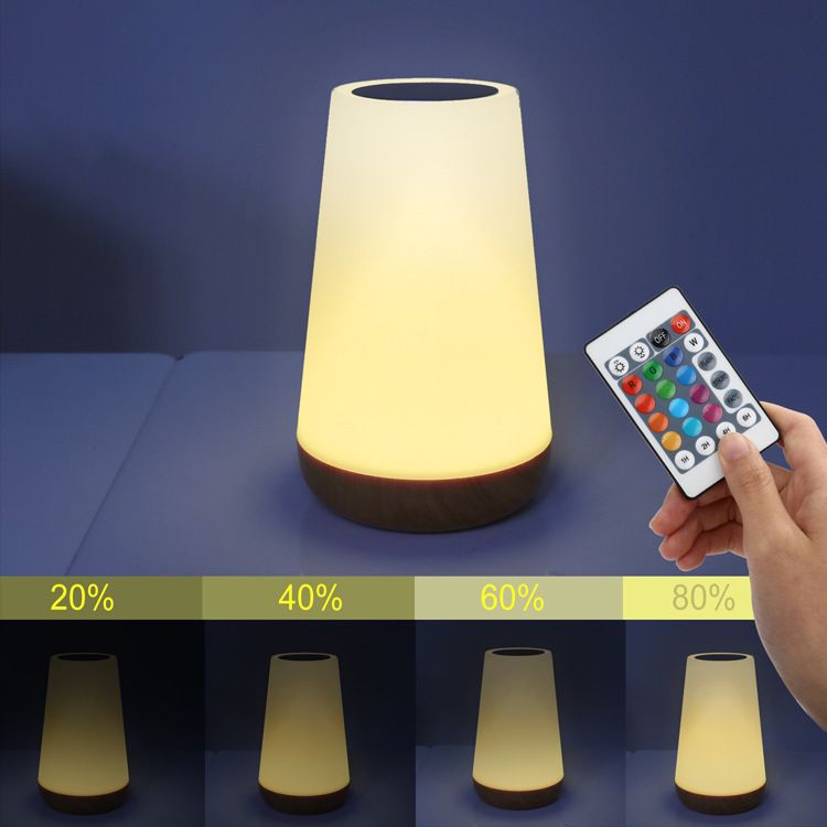 Lampada da tavolo creativa con telecomando, effetto venatura del legno, per la casa, lampada da comodino, lampada colorata, in vendita_voghion.com