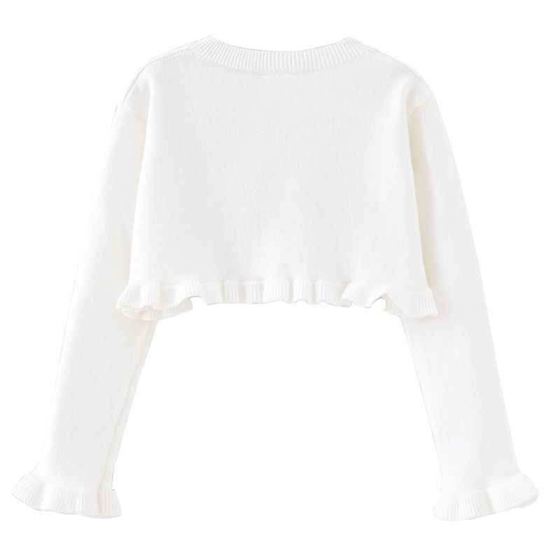 Handgehäkelte Strickjacke mit Blumenmuster für Babys und Kinder, weicher Strickpullover mit Rundhalsausschnitt, eleganter Prinzessinnen-Stil, Rot/Grau/Apricot – 90 cm bis 140 cm_voghion.com