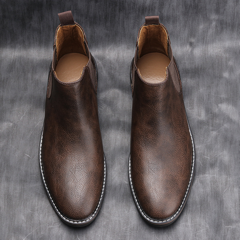 Herrenschuhe Herbst Neue Herren Lederschuhe Slip-On Lederstiefel Distressed British Business Slip-On Schuhe mit niedrigem Absatz Chelsea Boots für Herren_voghion.com