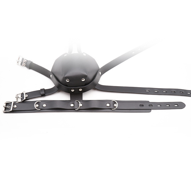 Leather Head PU Harness with Mouth Ball Gag Fetish Sae BDSM Oral Muzzle Restraints Face Mask Hood Bondage_voghion.com