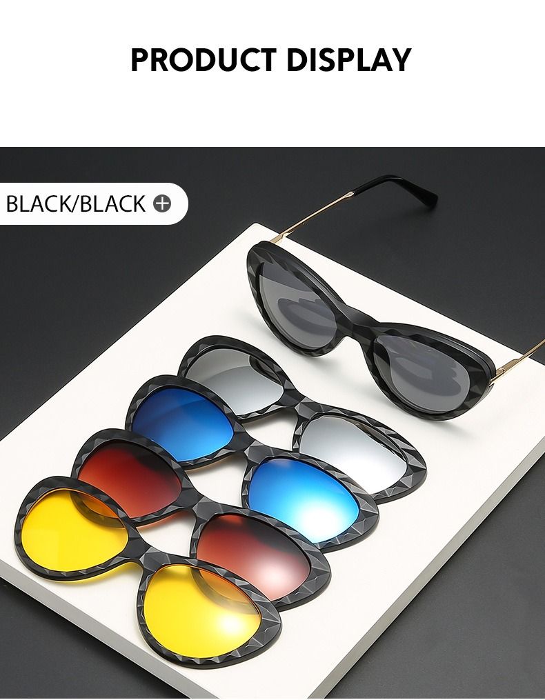 Nieuw binnen 6 in 1 brilmontuur voor dames met 5 stuks clip-on gepolariseerde zonnebrillen magnetische bril voor dames computer optisch 2352D_voghion.com