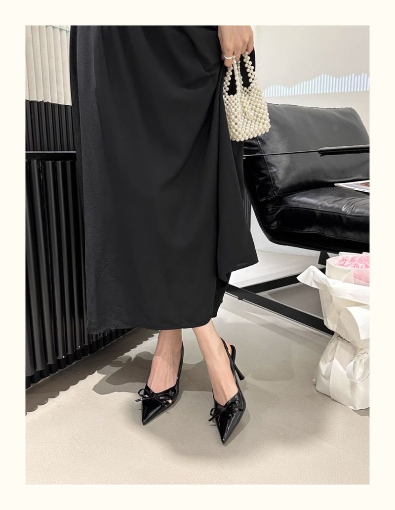 Great With Dresses Nude Pink Pointed Bow Shallow Heels Women's Spring Patent Leather Wear Comfortable_voghion.com