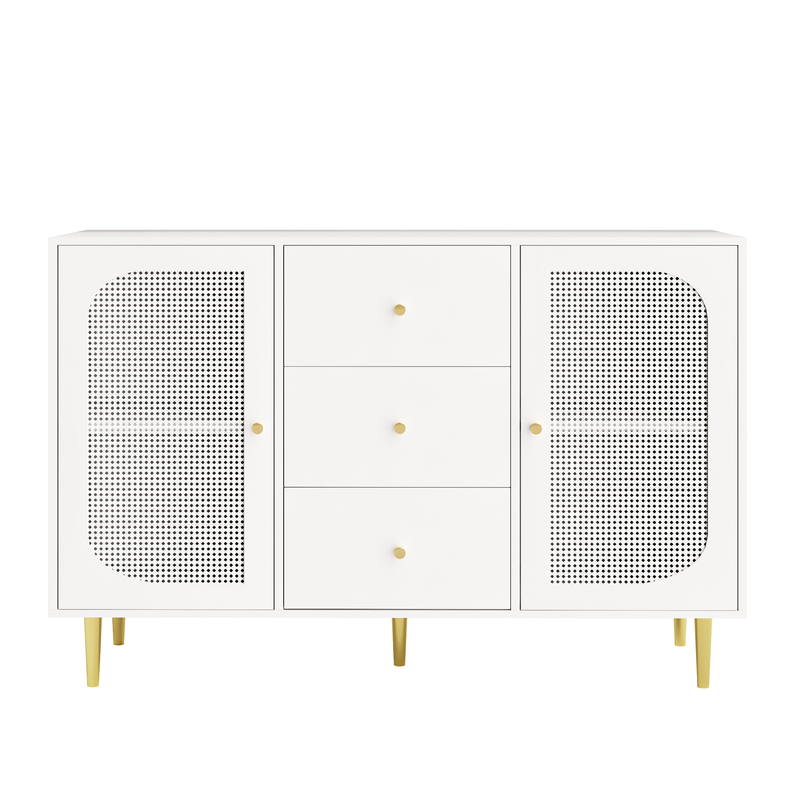 Credenza Weiß 120x90cm Mit Rattantür, Schublade, Holzschrank_voghion.com