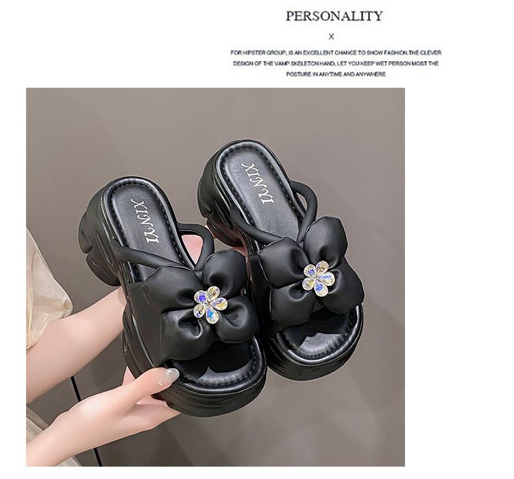 Sandálias plataforma com bico redondo, novo estilo da moda para o verão, chinelos de cunha com flores de celebridades da internet para mulheres, elegantes_voghion.com
