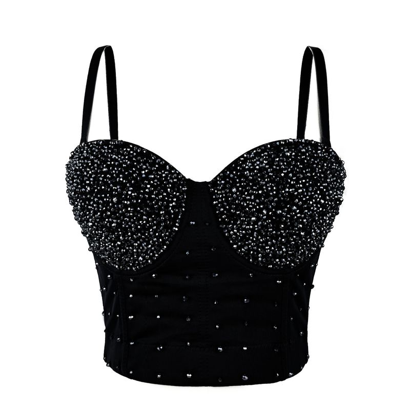 Women's Clothing Shiny Beads Handmade High End Outer Wear Small Camisole Herringbone Bra_voghion.com