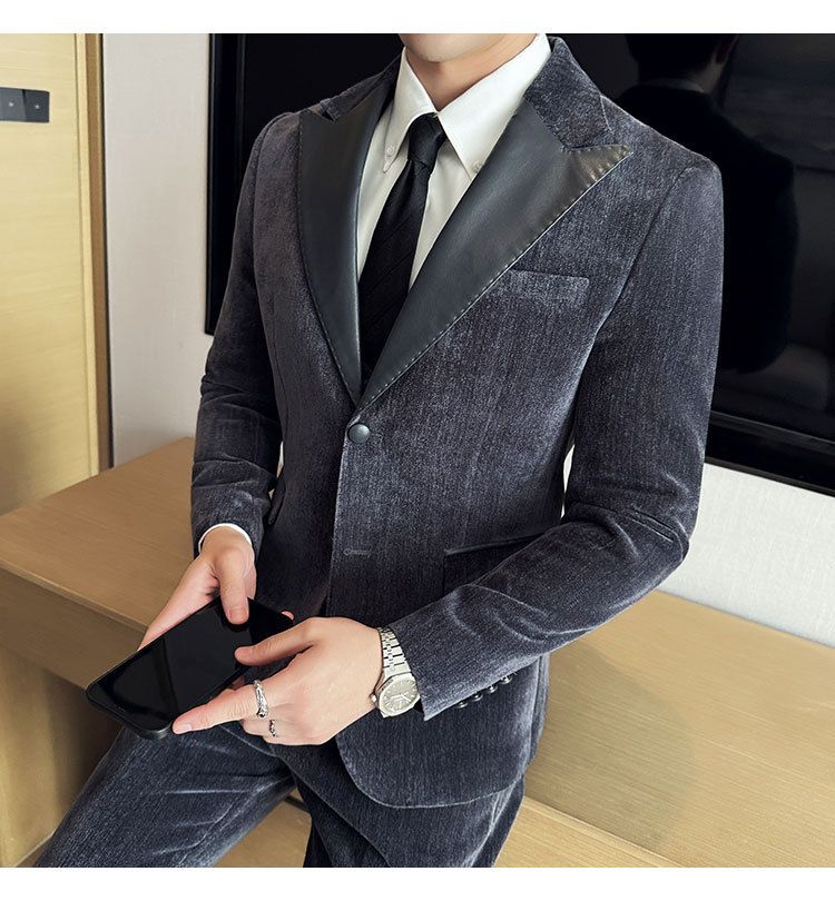 Męska odzież jesień i zima designerskie skórzane garnitury retro wysokiej klasy moda slim fit trzyczęściowe garnitury_voghion.com