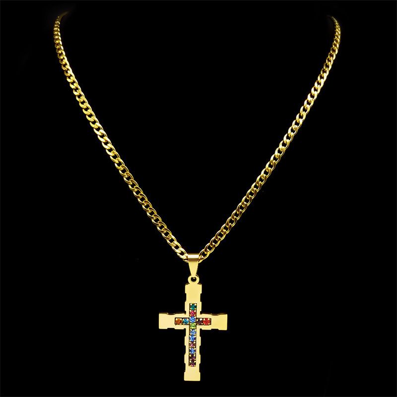 Nuovo ciondolo a croce in acciaio inossidabile dorato per donna, collana hip-hop di alta qualità tempestata di diamanti_voghion.com