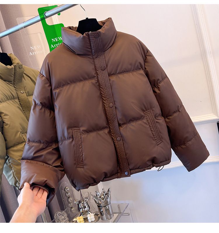 Dameskleding Koreaanse versie korte opstaande kraag kleine winterjassen katoenen jas voor dames eenvoudige losse versie rits pufferjack effen kleur_voghion.com