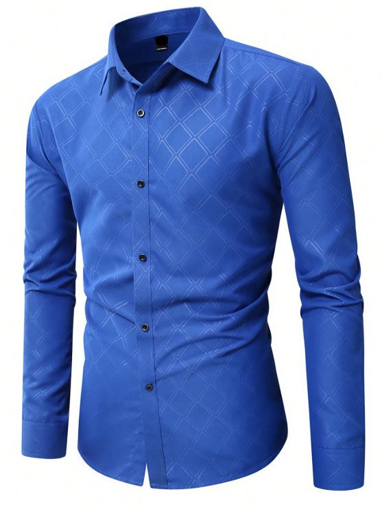 Camicia casual a quadri scuri a maniche lunghe da uomo_voghion.com