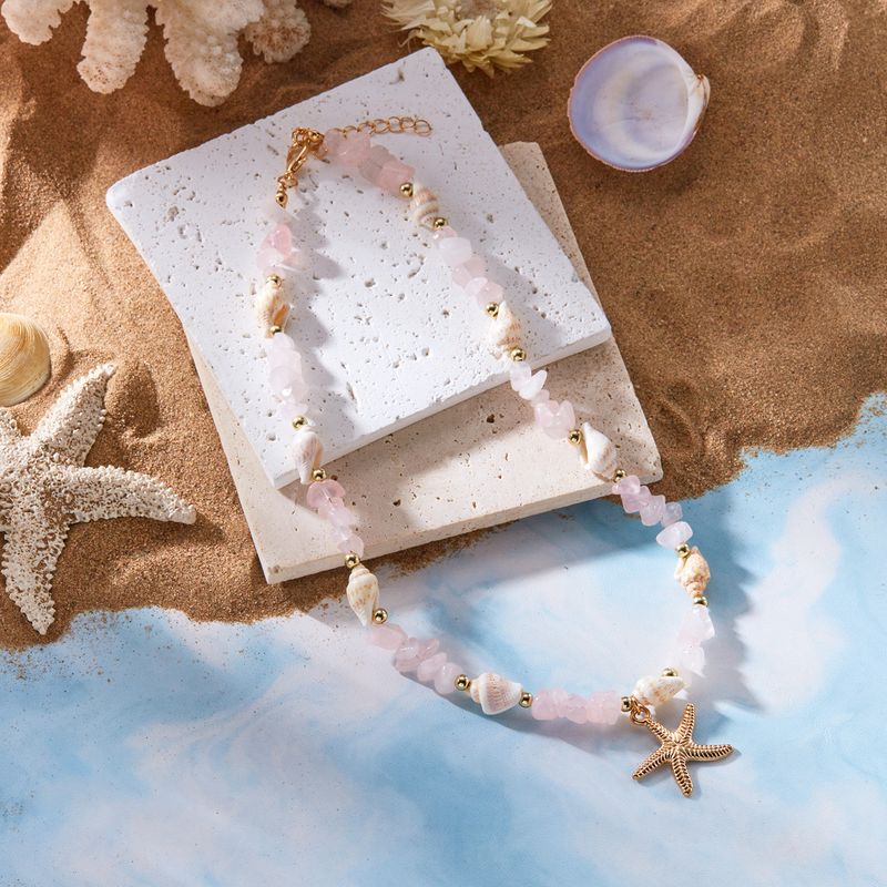 "Premium Bohemian Ocean Necklace | Resin Starfish & Conch | Natural Stone Chips | Beachy Layered Design | Eco-Friendly | Tarnish-Resistant | Festival_voghion.com