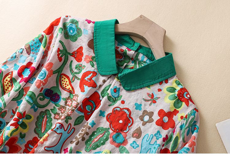 Camicia da donna con risvolto abbinato in cotone e lino, top ampio e versatile a maniche corte_voghion.com