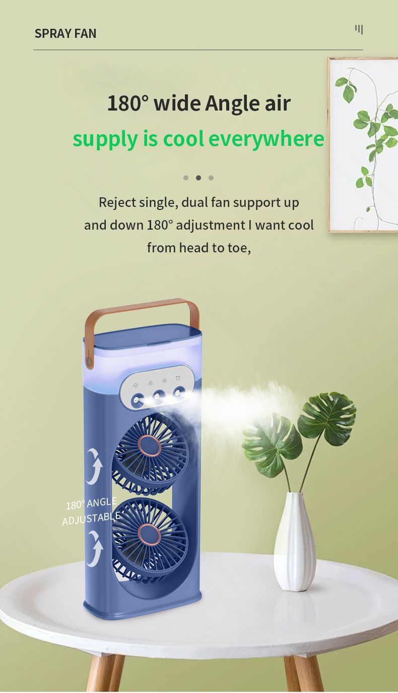 Neuer Dreiloch-Doppelkopf-Ventilator, Sprühbefeuchtung, Windkühlung, stiller Camping-Ventilator für das Homeoffice_voghion.com