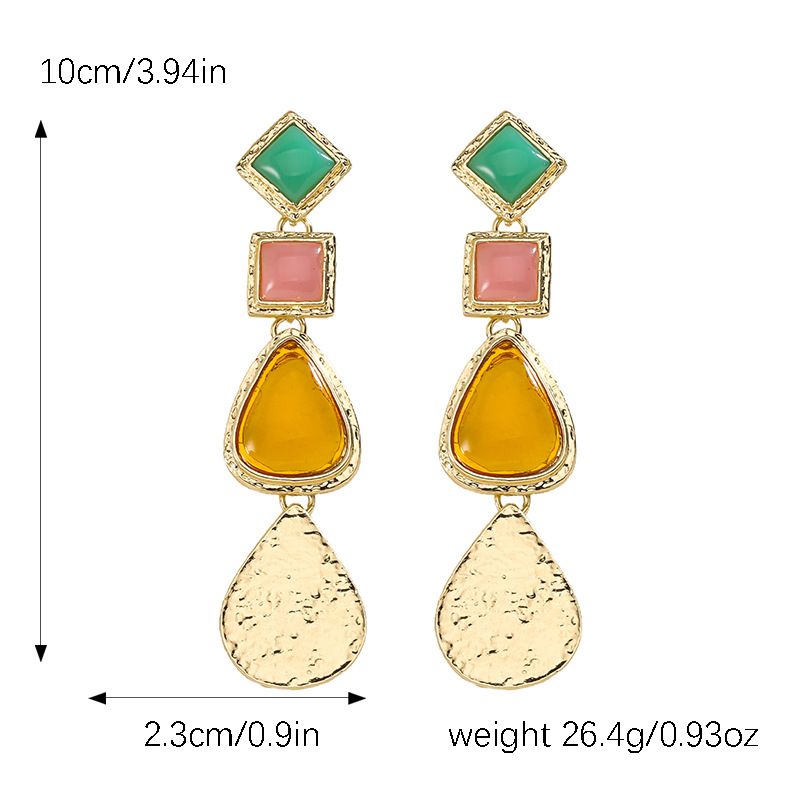 Orecchini in lega di gemme in stile palazzo retrò, orecchini in resina colorata di alta qualità per le donne_voghion.com
