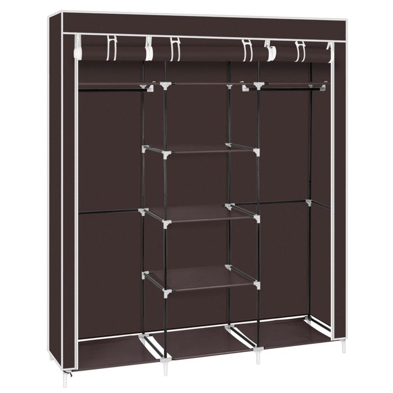 69" Portable Clothes Closet Non-Woven Fabric Wardrobe Double Rod Storage Organizer Dark Brown RT_voghion.com