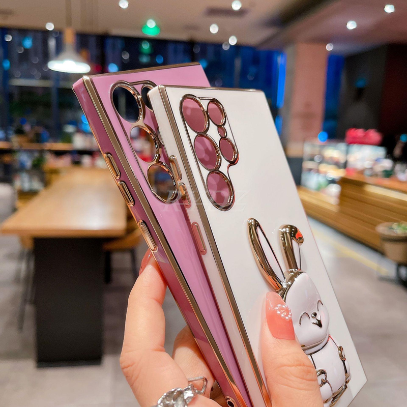 Cute Rabbit Holder Phone Bracket Case For Samsung Galaxy S23 S22 S21 S20 S10 Plus Ultra A54 A52 A72 A12 A32 Plating Holder Cover_voghion.com