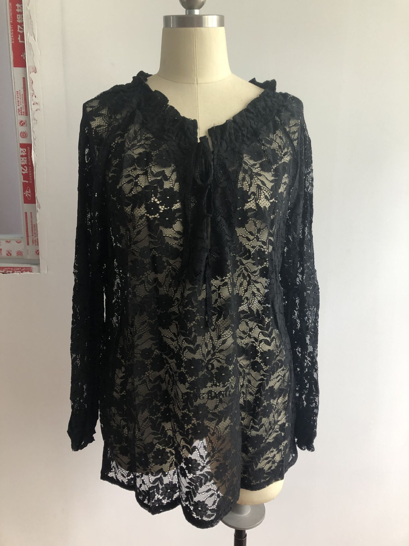 Pullover temperament commuting loose type printed lace solid color lace shirt_voghion.com