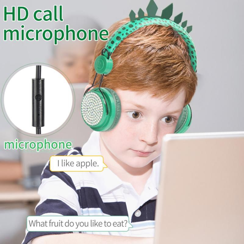 Headphone Lightweight Adjustable Dinosaur Design Children Wired Stereo Headset For Learning_voghion.com