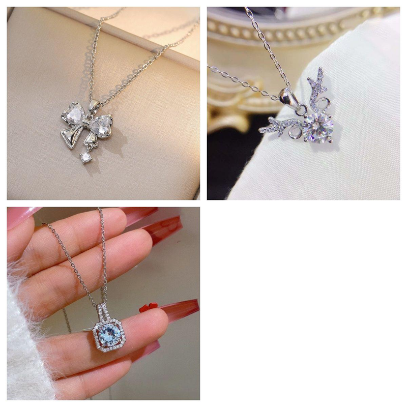 【Seria Argint】 Temperament de lanț de claviculă mic și de înaltă calitate, lanț de pulover ușor de lux, colier din oțel titan,_voghion.com