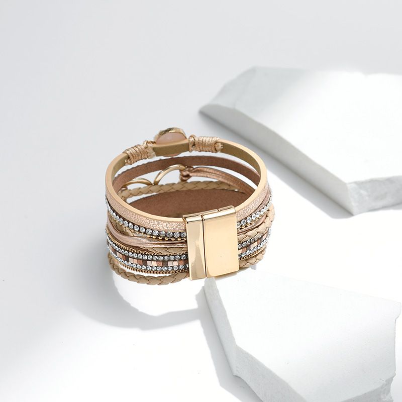 Set di bracciali a strati bohémien - Bracciale rigido regolabile a cuore aperto e catena con perline_voghion.com