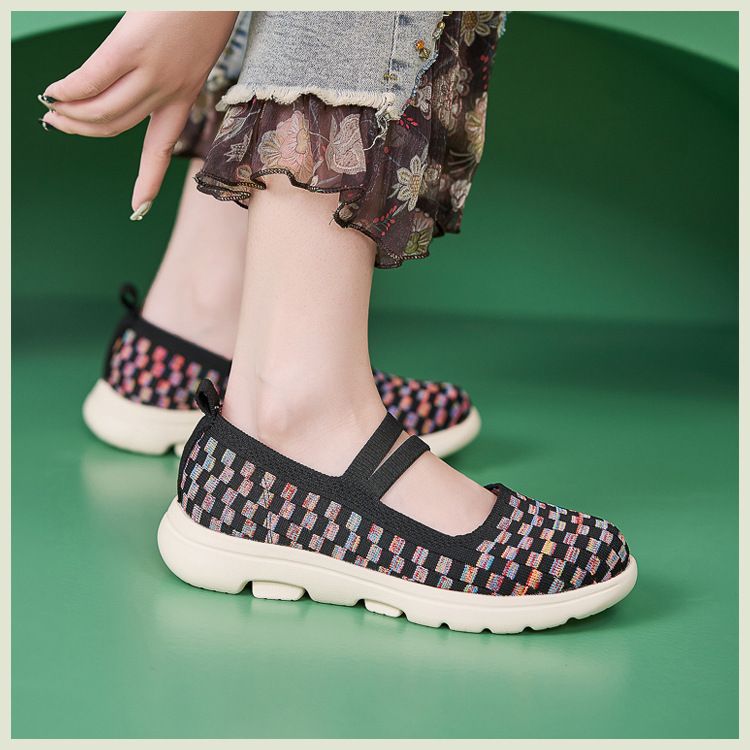 K6016-1 Neue 2024 Echtes Leder Herbst Winter Licht Kissen Nicht-Slip Runde Kappe Fly Stricken Atmungsaktive Mom Einzelnen Schuhe Für_voghion.com