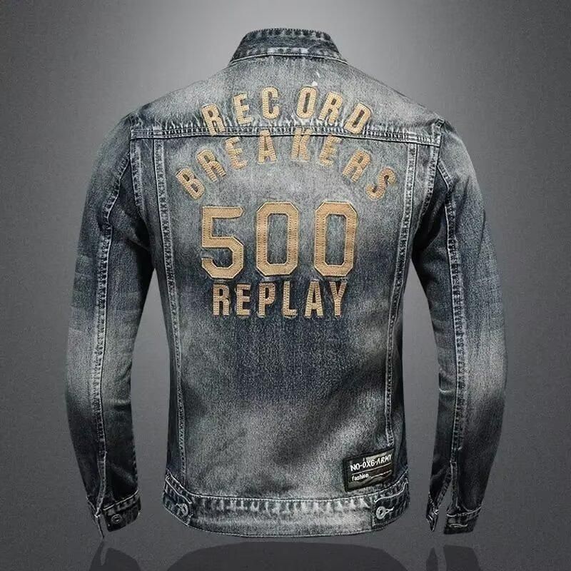 Men's Clothing Men's Denim Jacket Casual Retro Large Size Stand Collar Zipper Jacket Cycling Motorcycle Wear Trendy_voghion.com
