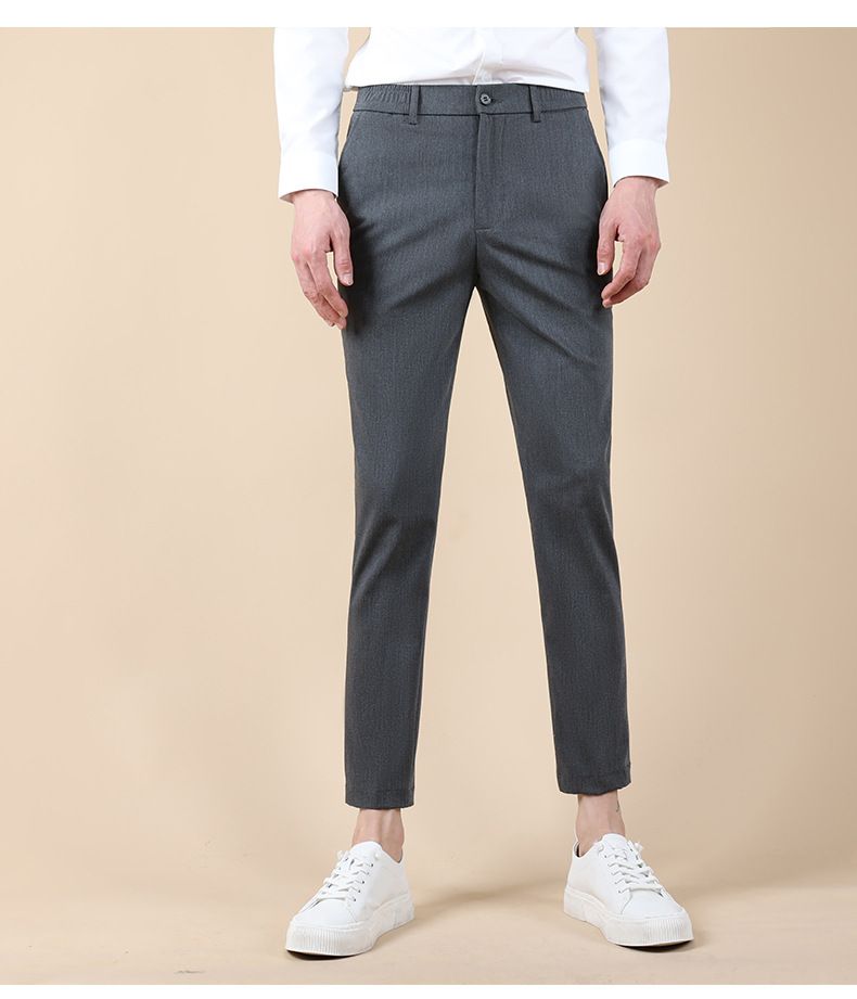 Men's Summer Slim Fit Dress Pants, Breathable & Wrinkle-Resistant, Straight Cut Casual Office Trousers (Black/Gray/Khaki)_voghion.com