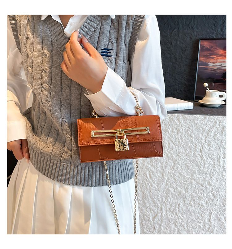 Women's Stylish And Versatile Small Square Shoulder Bag - Crossbody & Handheld For Daily Use, PU Leather With Alligator Texture, Magnetic Closure_voghion.com