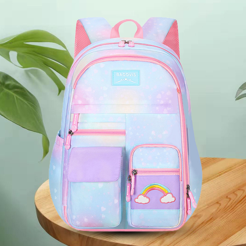 Zaino per ragazze Zaino per studenti arcobaleno Zaino per libri scolastici con tasche multiple di grande capacità con apertura a 180 gradi_voghion.com