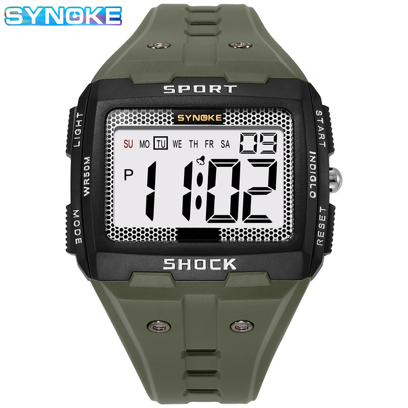 Orologio sportivo da uomo SYNOKE, elettronico, impermeabile, luminoso, con grande schermo, quadrato, per corsa, campeggio e studenti_voghion.com