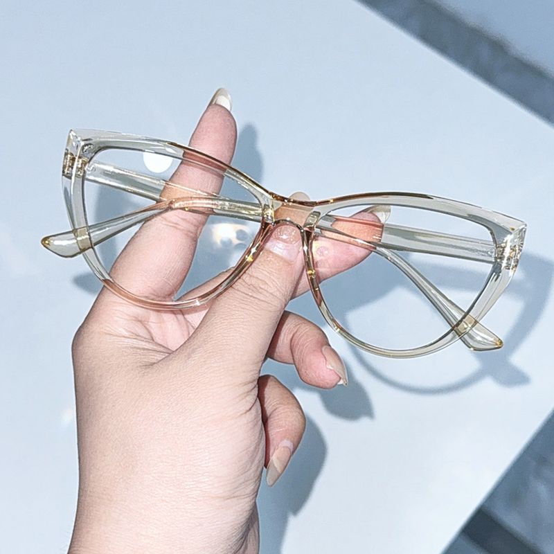 New Cat Eye Blue Light Blocking For Women Fashion Splicing Pigment Slimming Trendy Non-Prescription Glasses Frame_voghion.com
