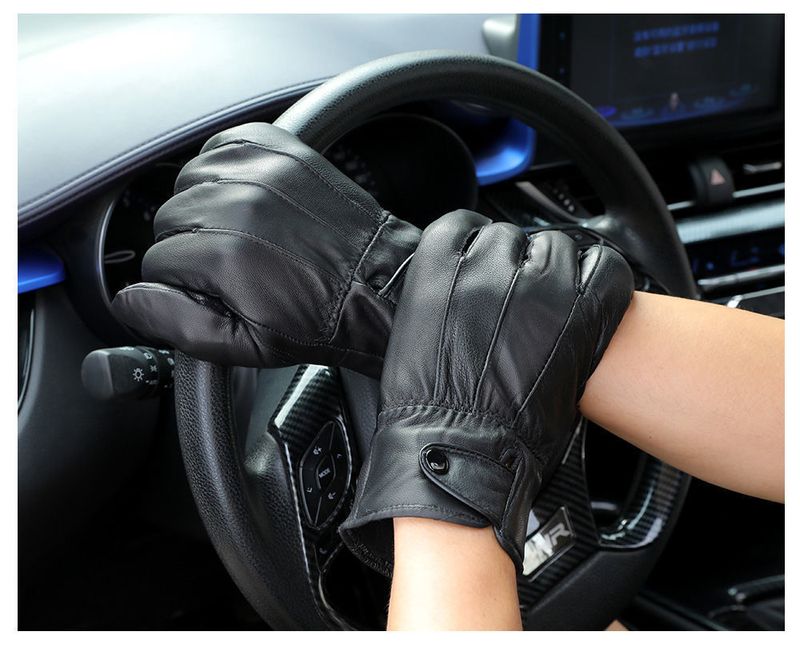 Herrenhandschuhe Echte Lederhandschuhe Herbst und Winter Plus Samt Warme Handschuhe Aus Reinem Schaffell Winddichte Kältefeste Outdoor-Fahrradhandschuhe_voghion.com