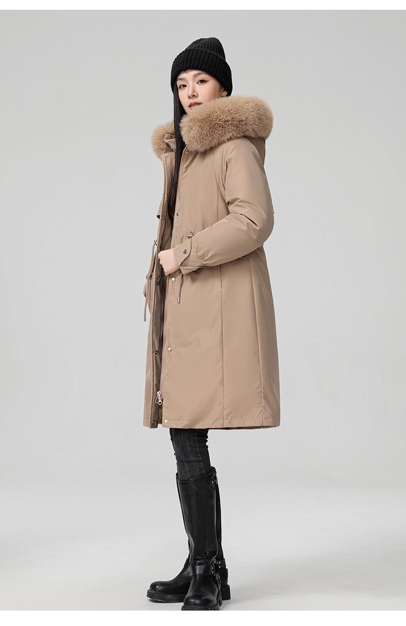 Damen-Winterparka mit abnehmbarer Kunstpelzkapuze, locker sitzender langer Trenchcoat, warme Daunenalternative für Übergrößen_voghion.com
