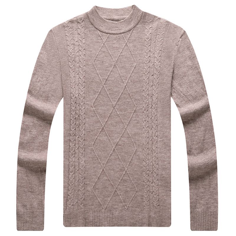 Men's Autumn And Winter Solid Color Jacquard Half-High Collar Thick Warm Sweater, Stylish Knitted Base Layer_voghion.com