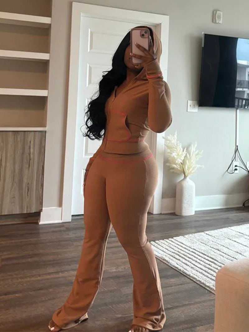 "Waffle-Knit Hooded Lounge Set – Raglan Sleeve Jogger Pants & Cropped Hoodie (Yellow/Black/White/Rose/Pink/Brown/Grey, S-XXL)"_voghion.com